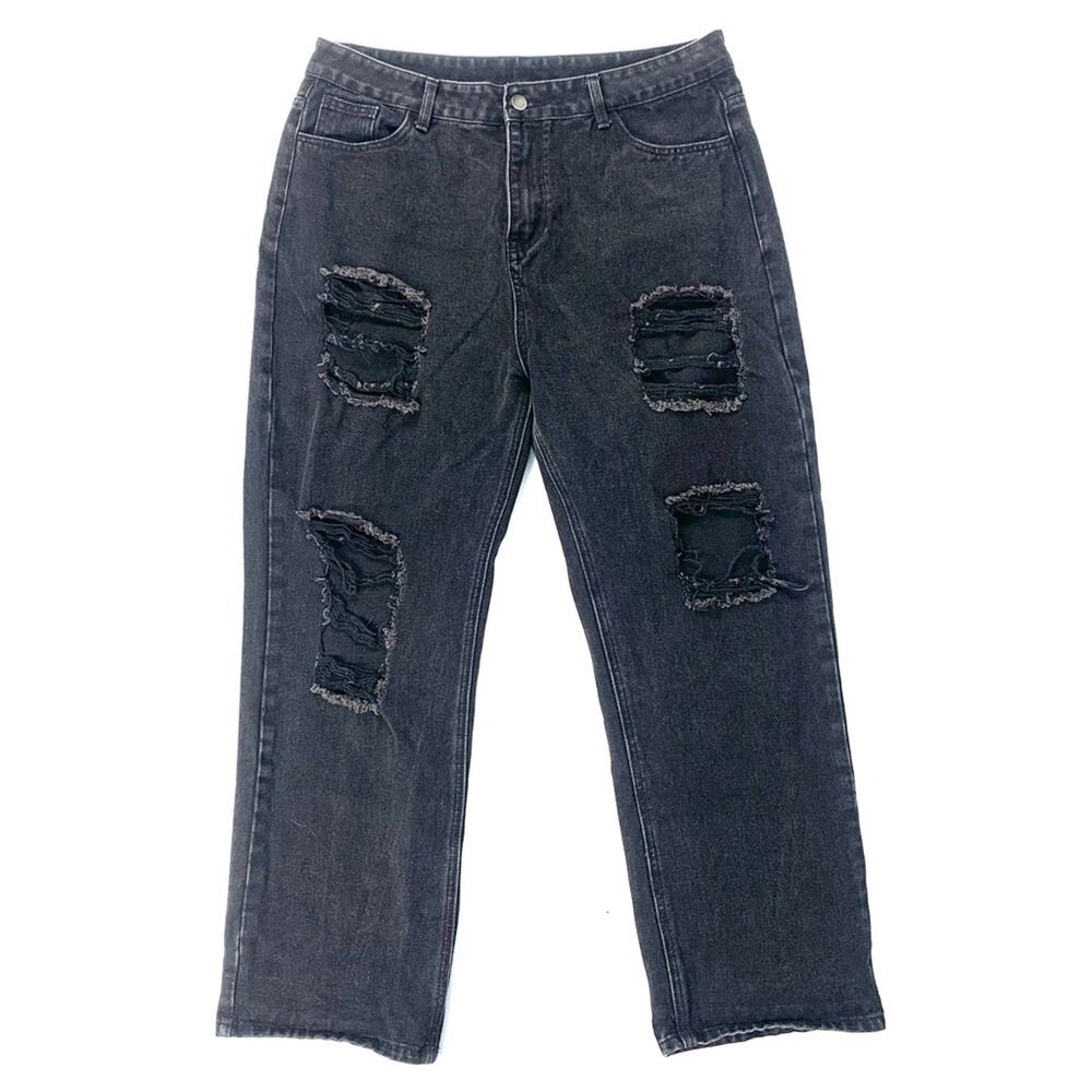 Black Distressed High Waist Baggy Mom Jeans